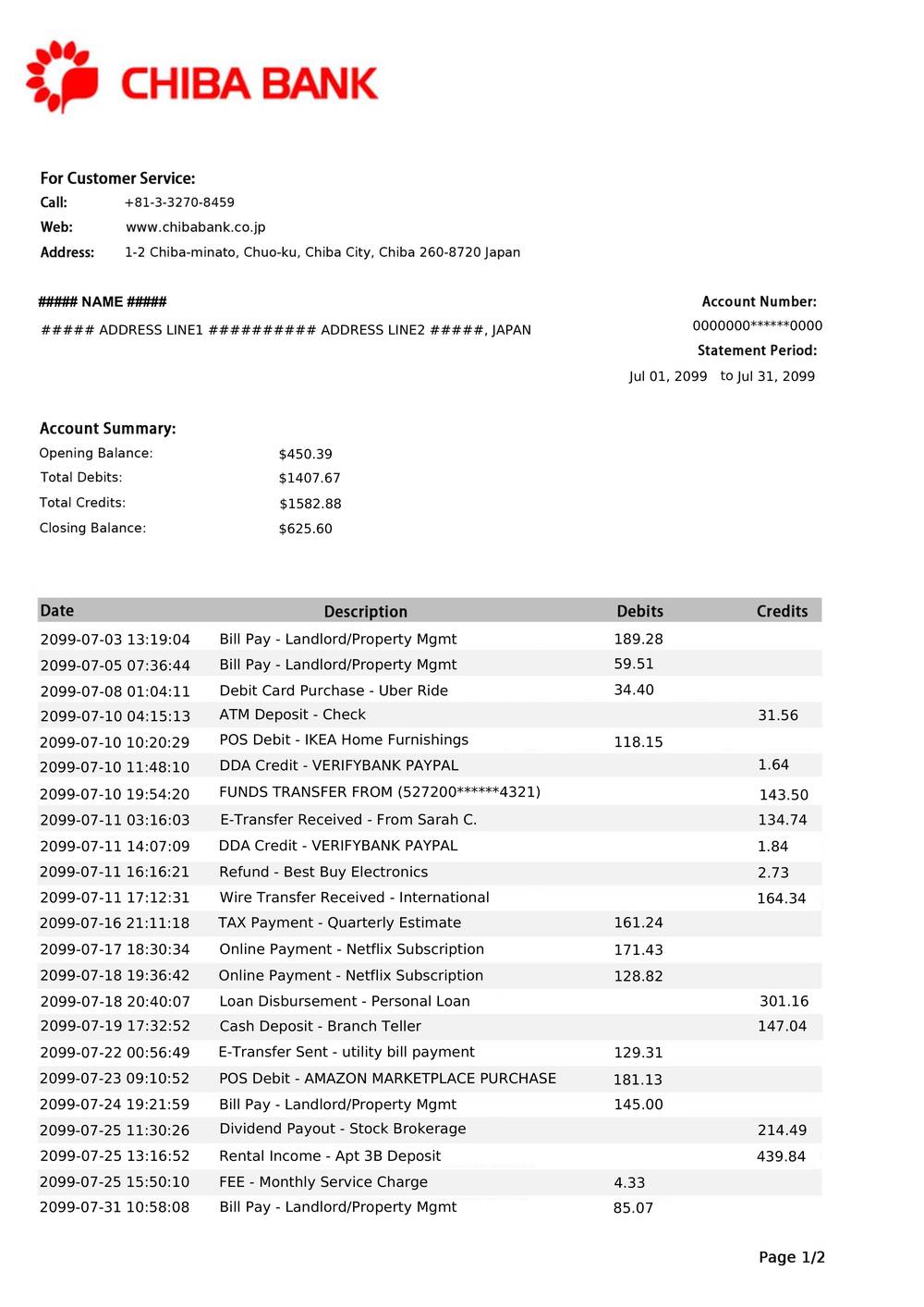 CHIBA Bank factuur voorbeeld