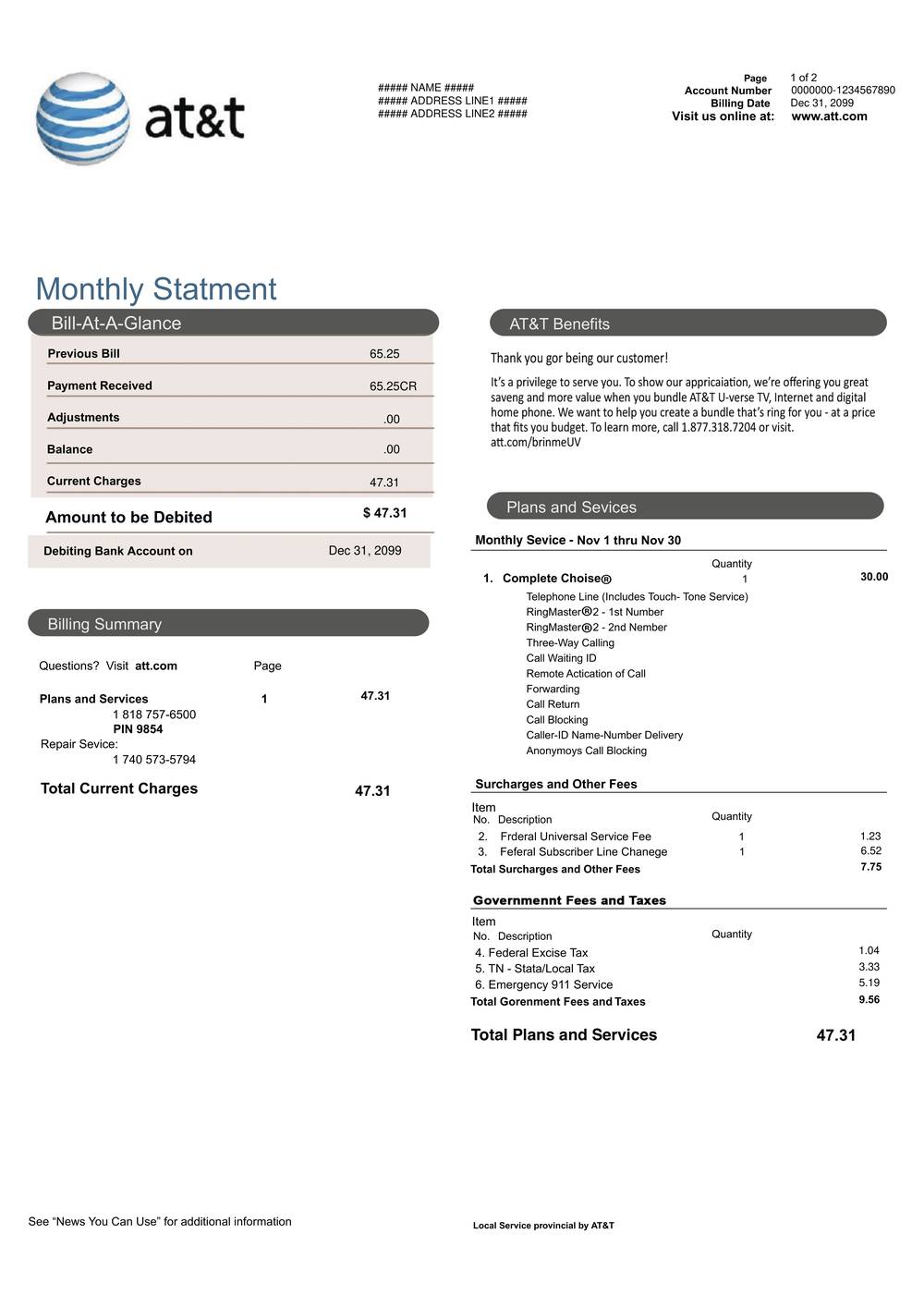 AT&T Factuur Voorbeeld