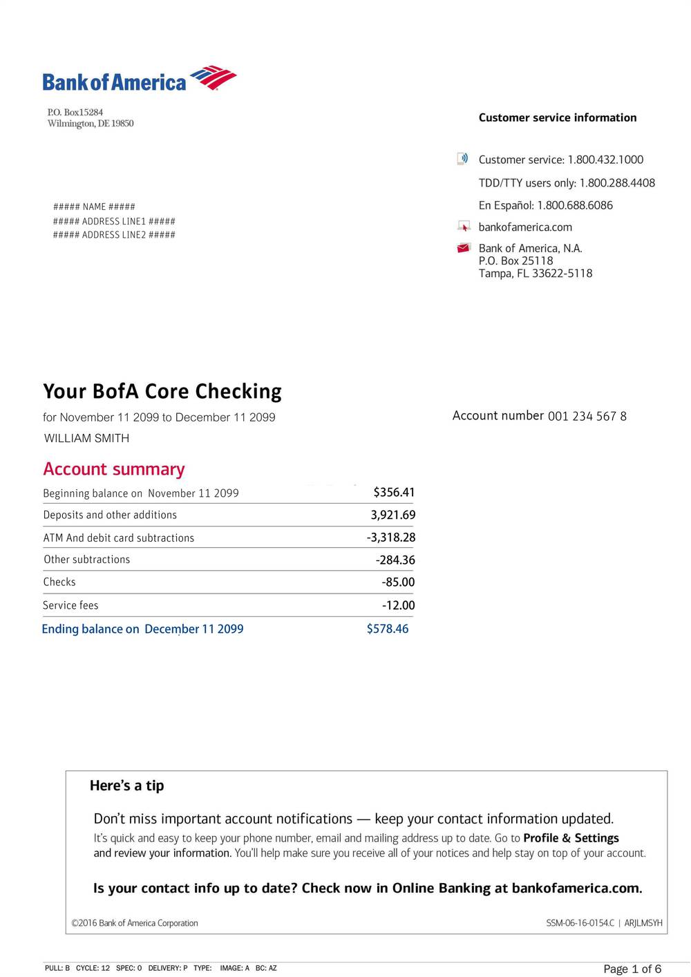 뱅크 오브 아메리카 청구서 미리보기