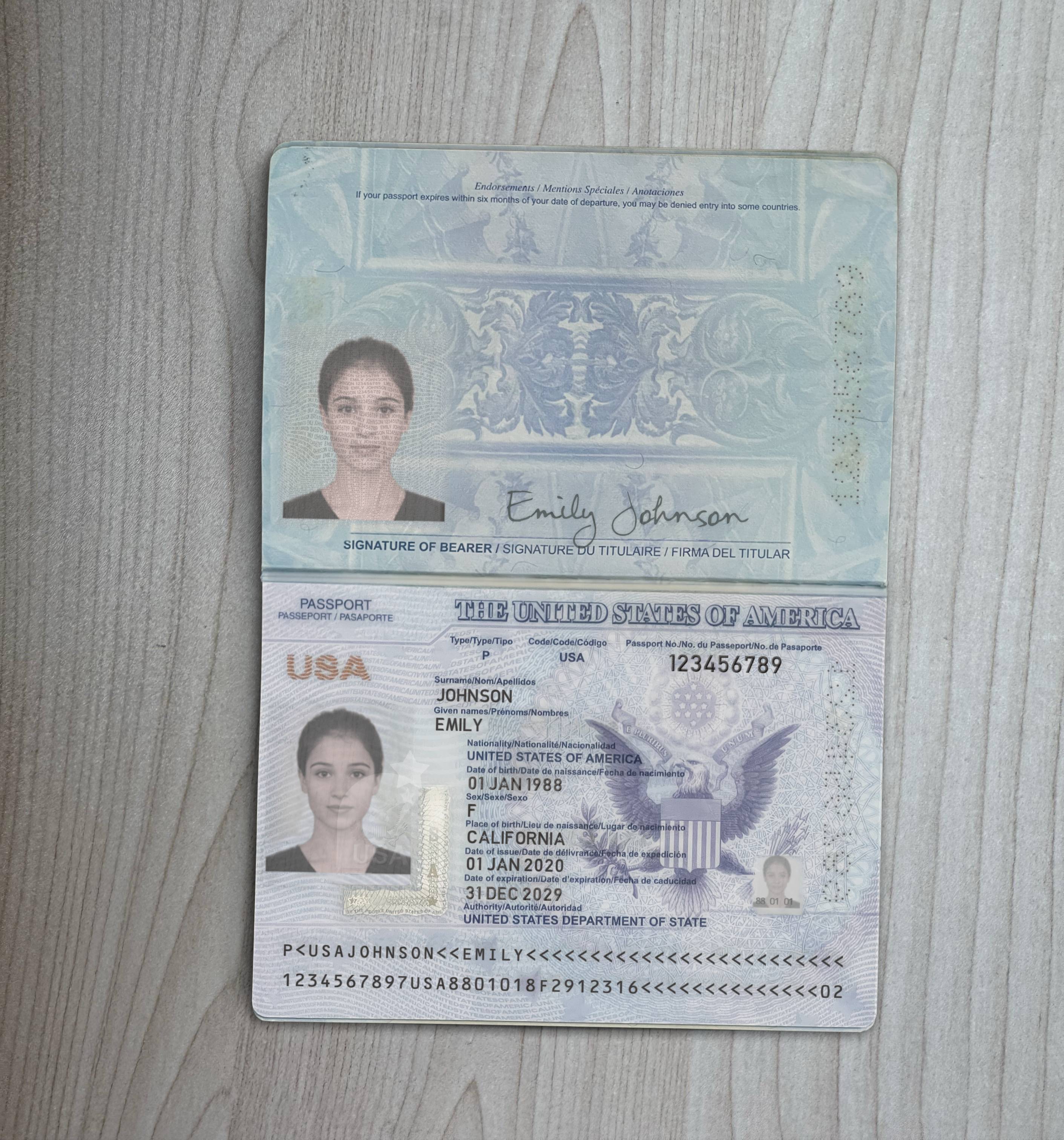 Предпросмотр паспорта США